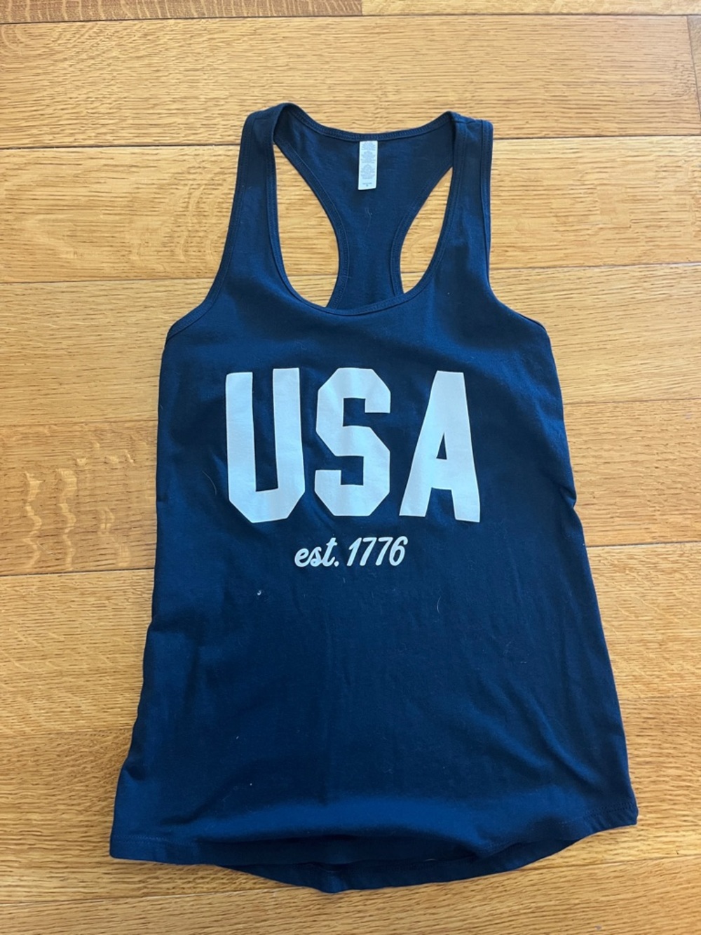 Navy USA Racerback Tank Top with White Print